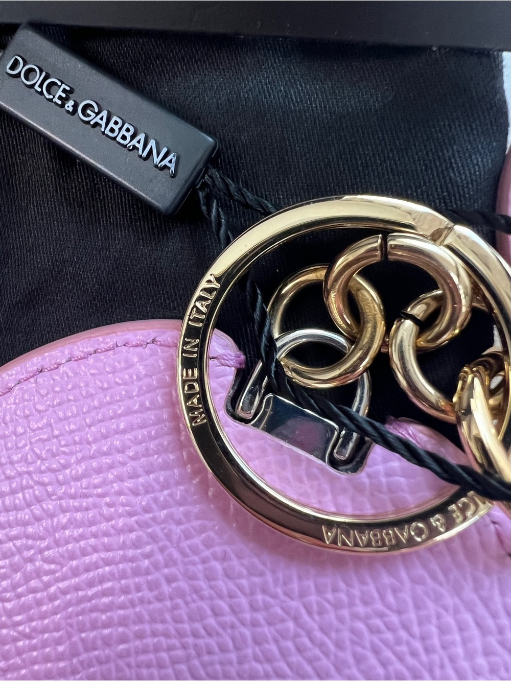 Dolce & Gabbana Pink Leather Round Mirror Keyring Charm NIB - Picture 3 of 8
